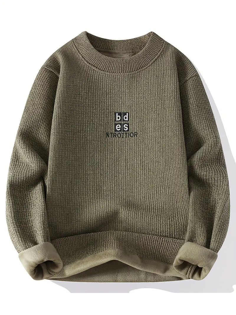 Clothic™ Minimal Embroidered Knit Sweater – Olive Green
