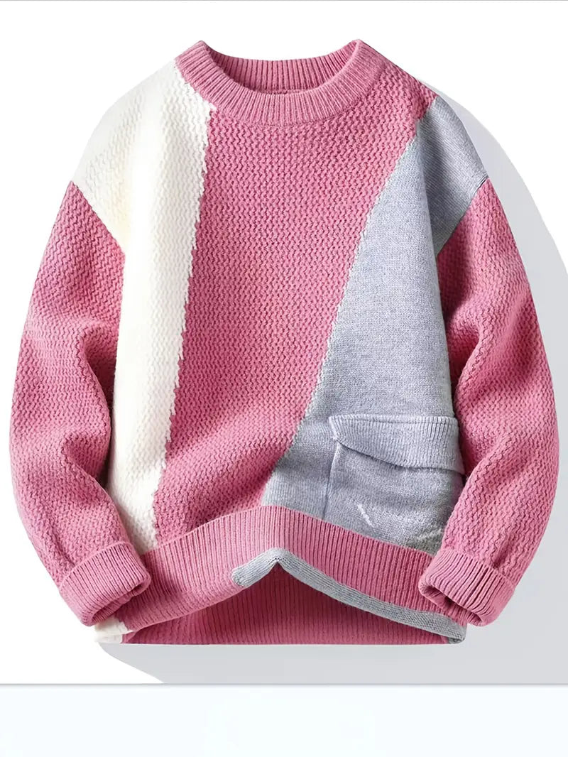 Clothic™ Color Block Knitted Sweater – Pink & Gray
