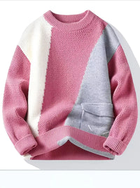 Clothic™ Color Block Knitted Sweater – Pink & Gray