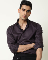 Rare Rabbit Men's Como Purple Satin Plain Regular Fit Full Sleeve Button-Down Collar Shirt