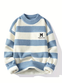 Clothic™ Striped Knitted Sweater – Sky Blue & Cream