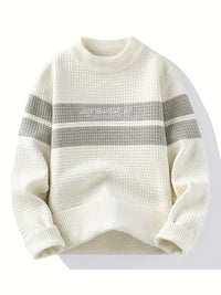 Clothic™ Textured Knit Sweater – Cream & Gray Block Stripe