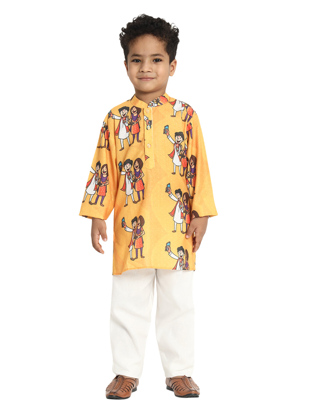 Sweetness of Relationship Rakhi Print Pajama Kurta Set