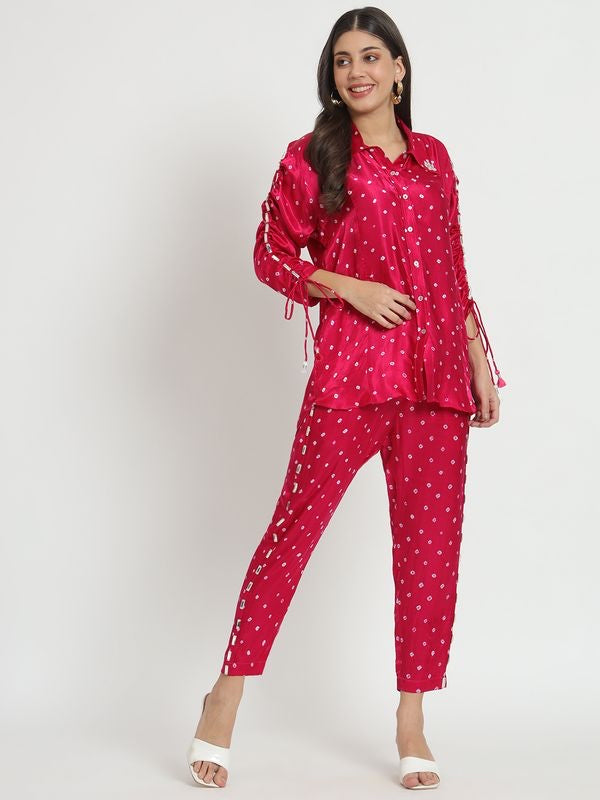 Cerise Pure Bandhani Co-Ord Set
