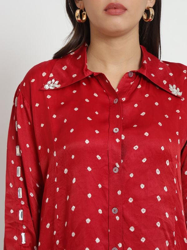 Chilly Red Pure Bandhani Co-Ord Set