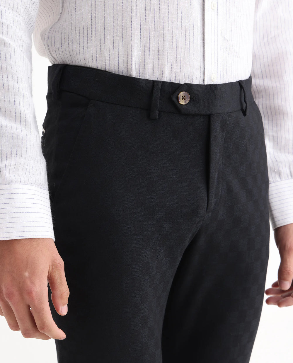 Rare Rabbit Men's Zeta Navy Viscose Jacquard Tailored Fit Full Sleeve Lapel Neck Suits