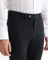 Rare Rabbit Men's Zeta Navy Viscose Jacquard Tailored Fit Full Sleeve Lapel Neck Suits