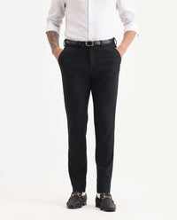 Rare Rabbit Men's Zeta Navy Viscose Jacquard Tailored Fit Full Sleeve Lapel Neck Suits