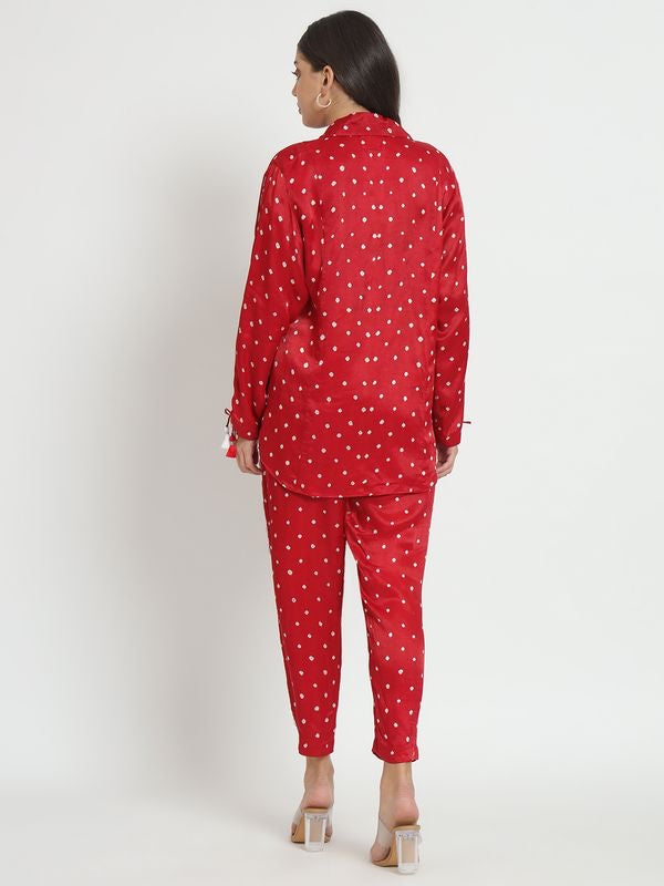Chilly Red Pure Bandhani Co-Ord Set