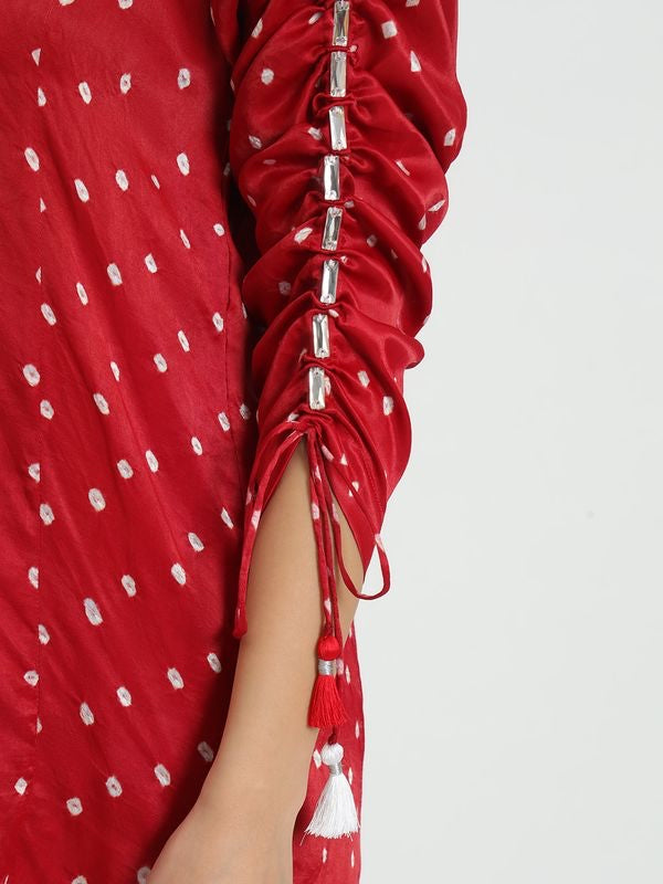 Chilly Red Pure Bandhani Co-Ord Set