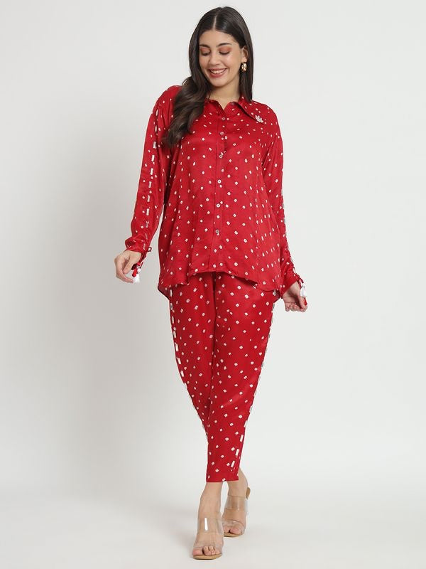 Chilly Red Pure Bandhani Co-Ord Set