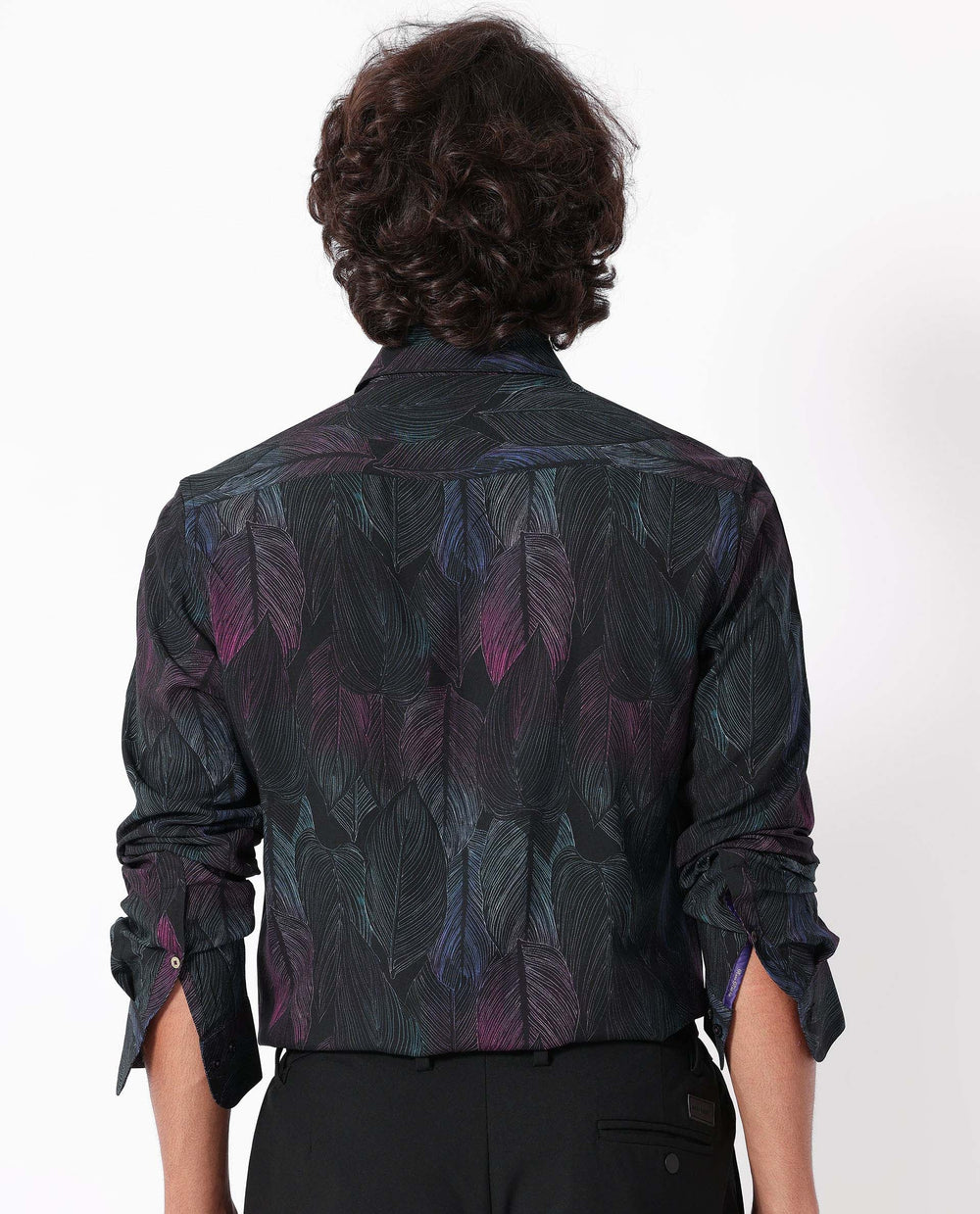 Rare Rabbit Men's Bartlet Black Viscose Floral Print Tailored Fit Full Sleeve Collared Shirt