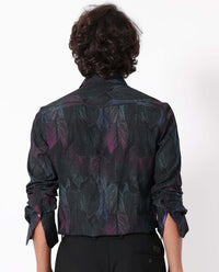 Rare Rabbit Men's Bartlet Black Viscose Floral Print Tailored Fit Full Sleeve Collared Shirt