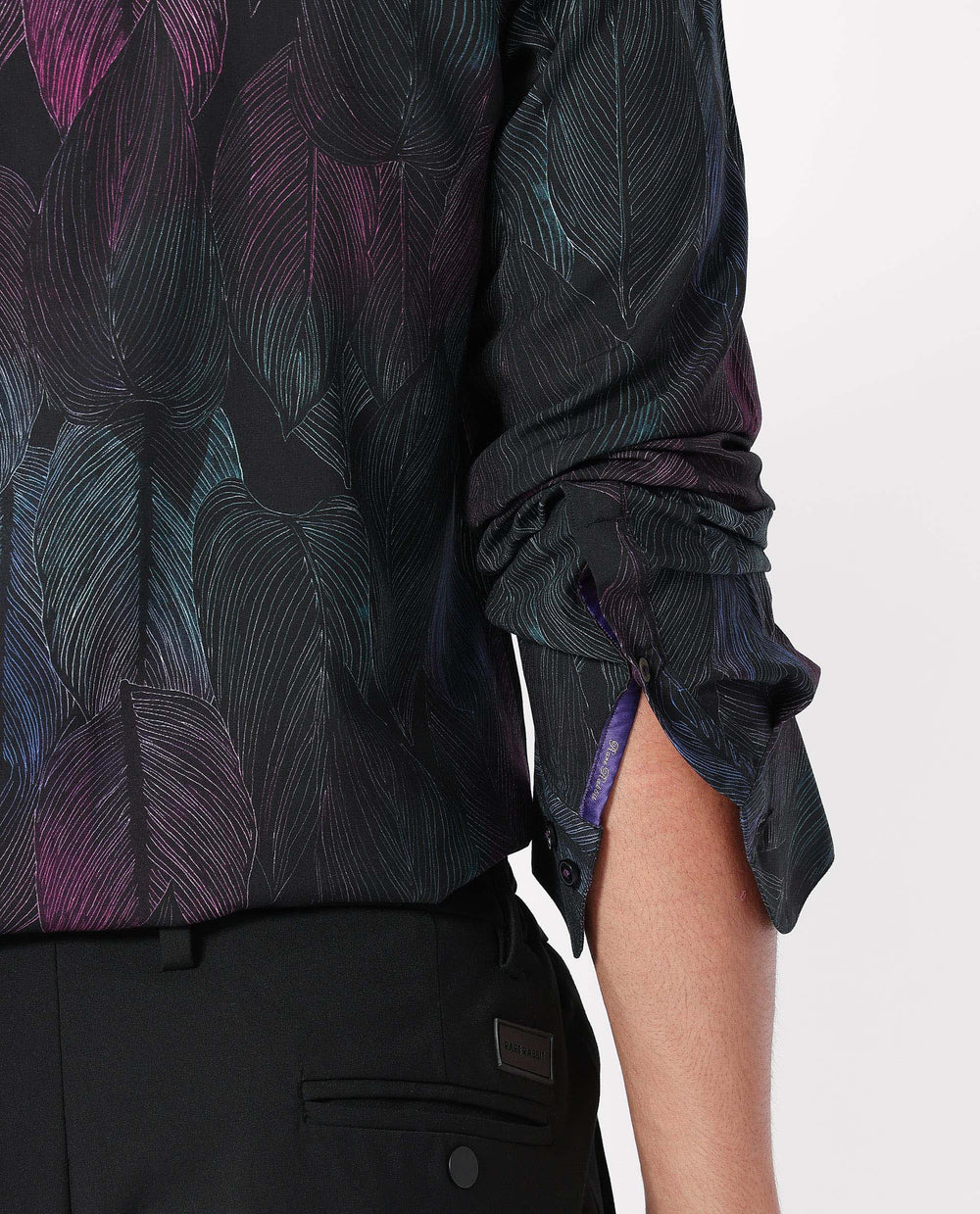 Rare Rabbit Men's Bartlet Black Viscose Floral Print Tailored Fit Full Sleeve Collared Shirt