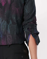 Rare Rabbit Men's Bartlet Black Viscose Floral Print Tailored Fit Full Sleeve Collared Shirt