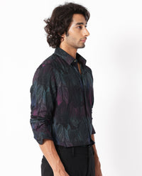 Rare Rabbit Men's Bartlet Black Viscose Floral Print Tailored Fit Full Sleeve Collared Shirt