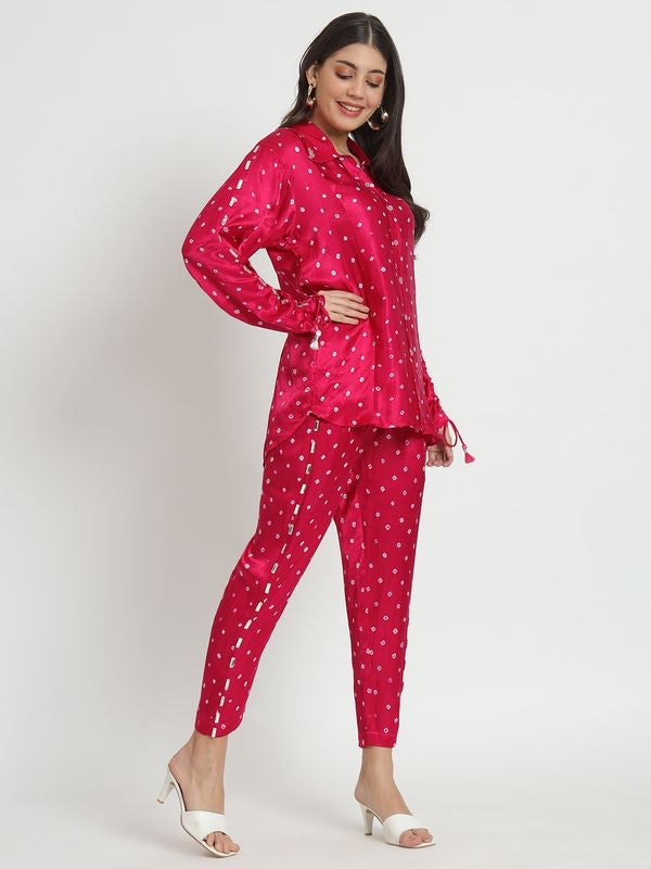 Cerise Pure Bandhani Co-Ord Set