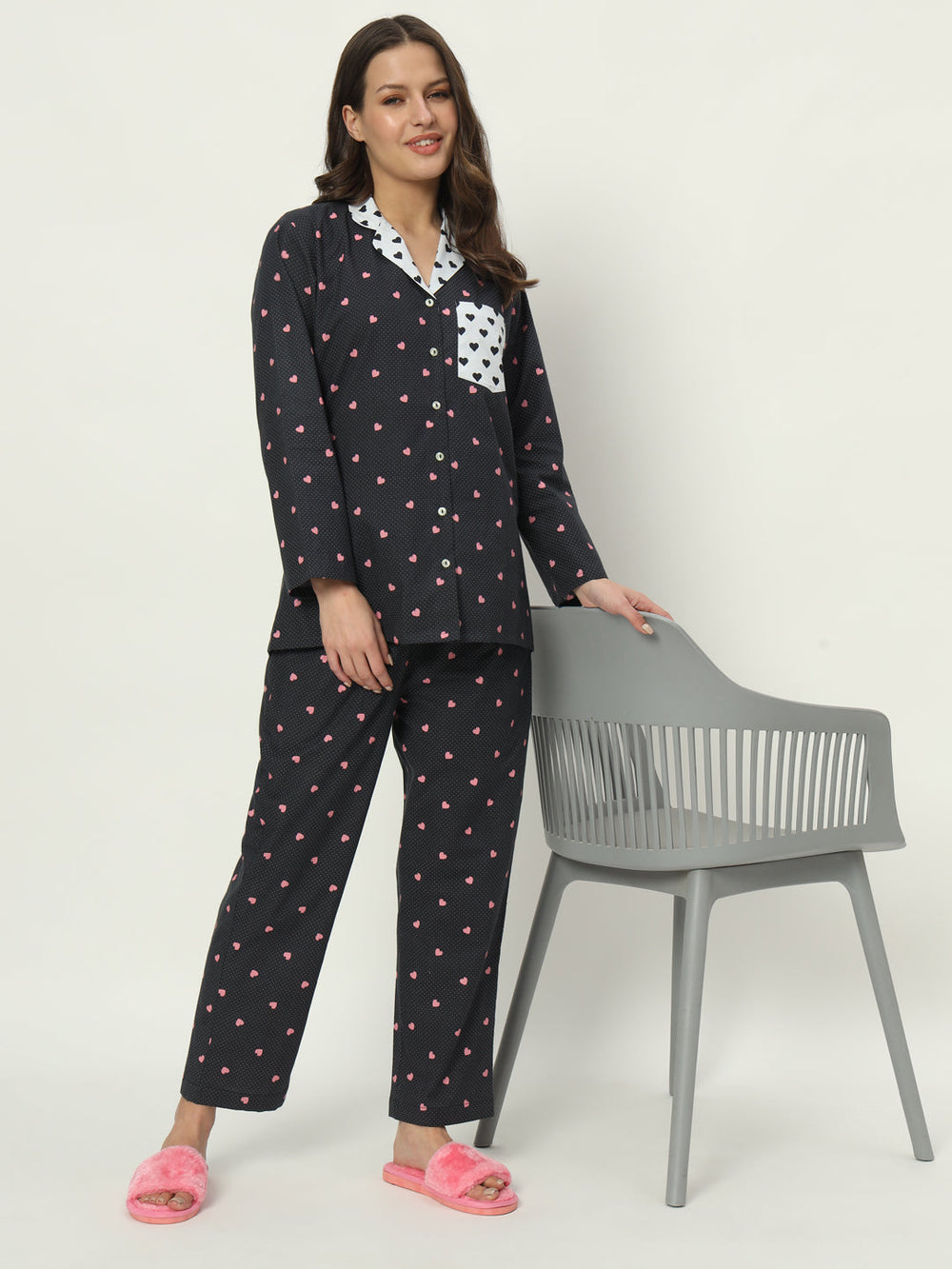 My heart beats for u! Cotton PJ Set Nightwear