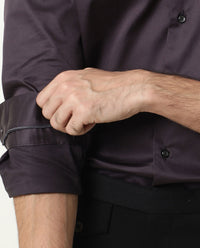 Rare Rabbit Men's Como Purple Satin Plain Regular Fit Full Sleeve Button-Down Collar Shirt