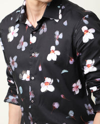 Rare Rabbit Men's Cuplet Black Cotton Floral Print Regular Fit Full Sleeve Collared Shirt