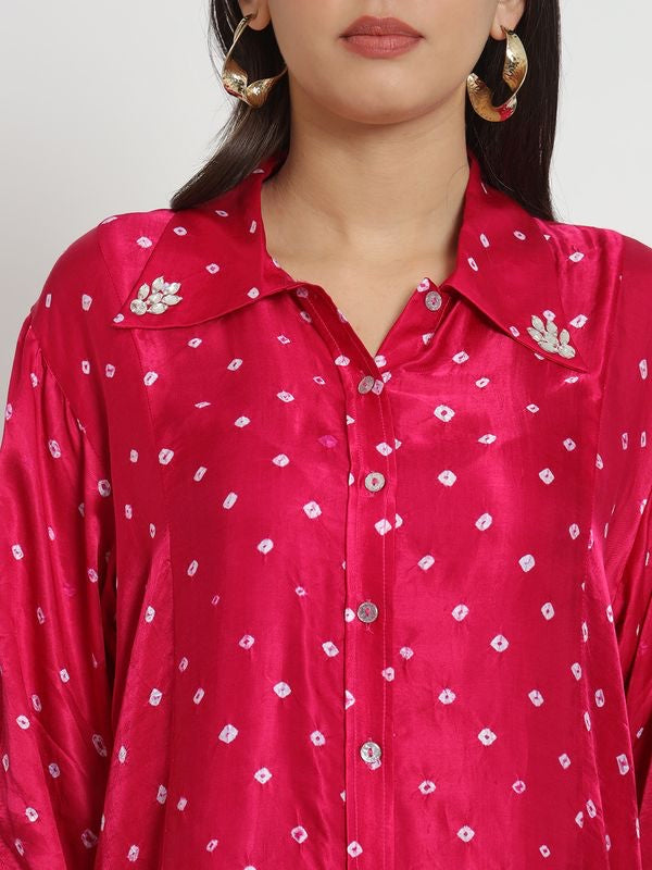 Cerise Pure Bandhani Co-Ord Set