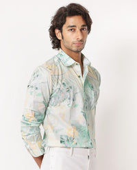 Rare Rabbit Men's Edro Offwhite Cotton Tropical Print Regular Fit Full Sleeve Collared Shirt