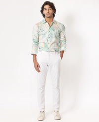 Rare Rabbit Men's Edro Offwhite Cotton Tropical Print Regular Fit Full Sleeve Collared Shirt