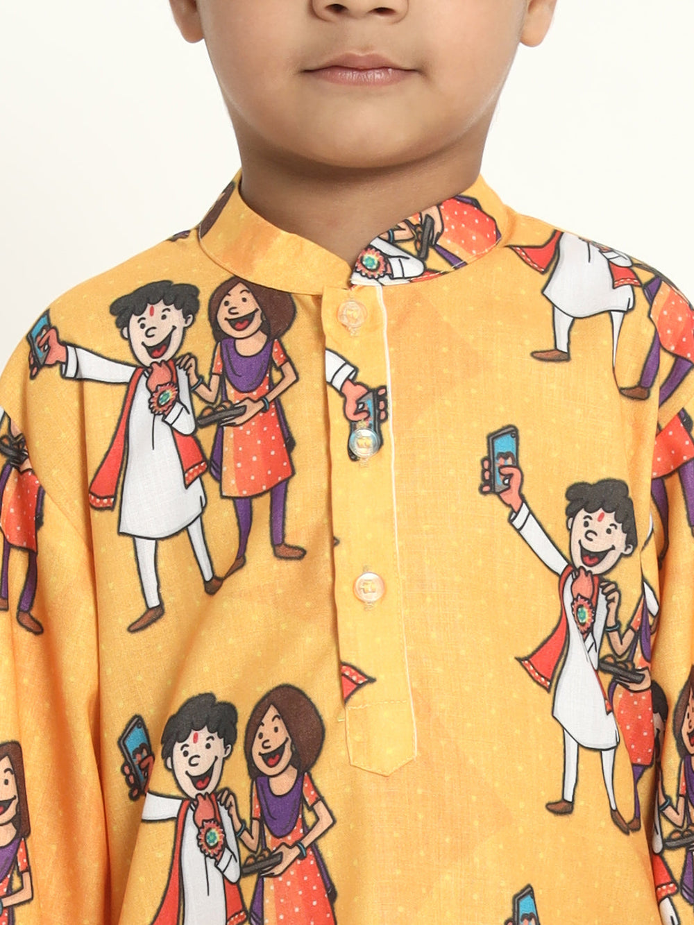 Sweetness of Relationship Rakhi Print Pajama Kurta Set