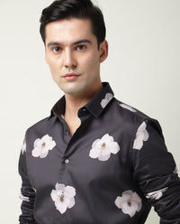 Rare Rabbit Men's Damo Black Cotton Floral Print Regular Fit Full Sleeve Collared Shirt