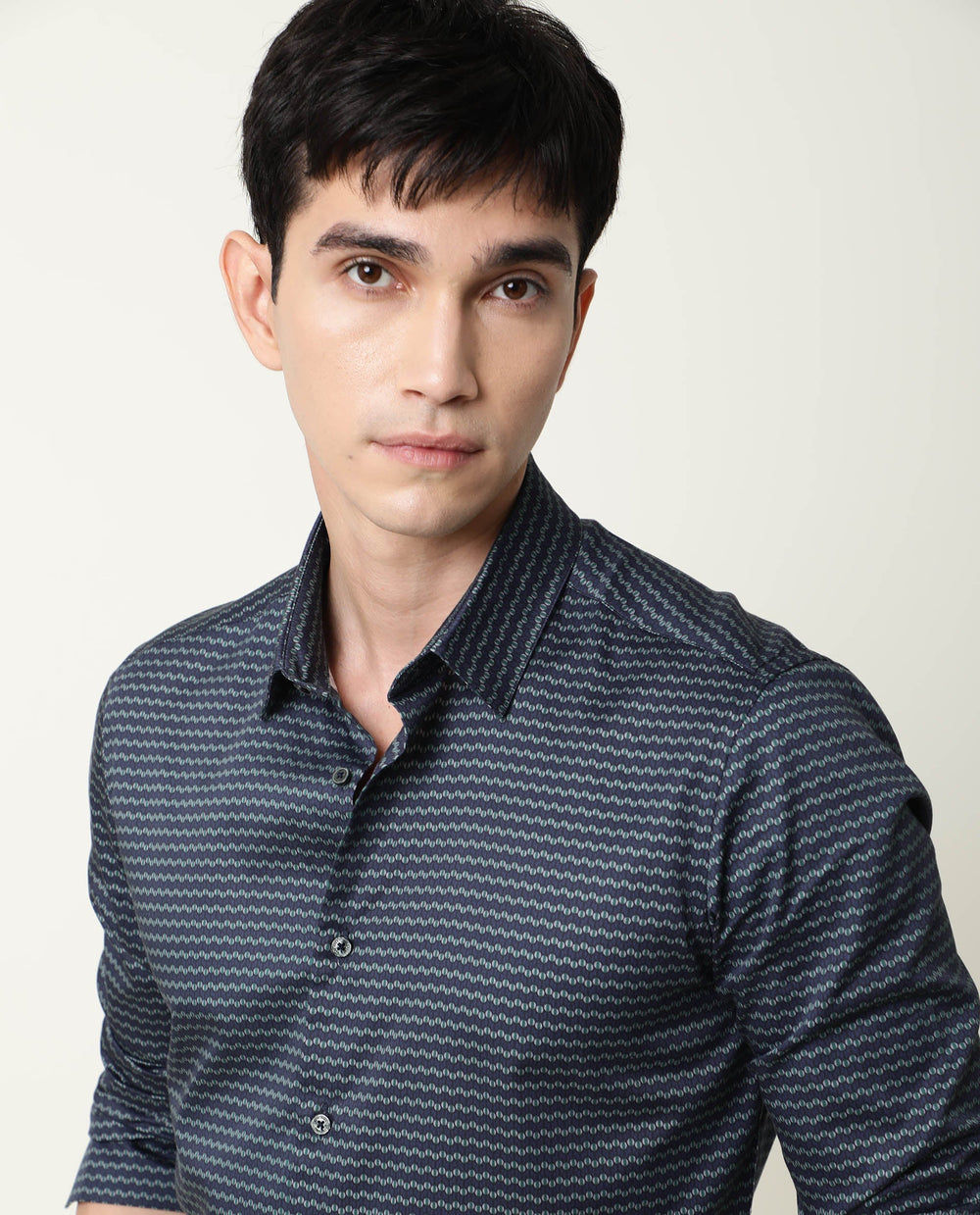 Rare Rabbit Men's Millyy Green Cotton Geometric Print Regular Fit Full Sleeve Collared Shirt