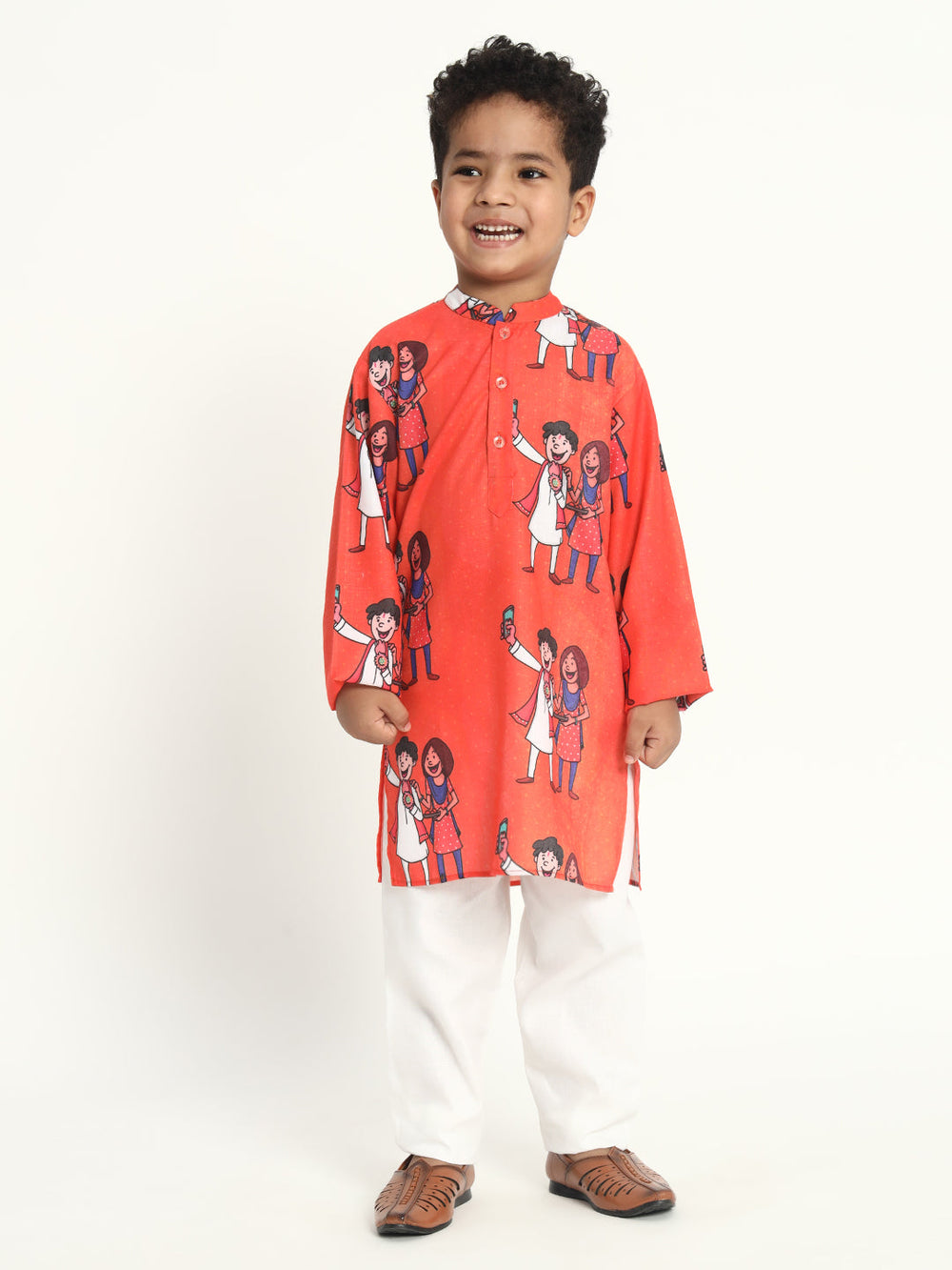 Selfie Together Rakhi Print Pajama Kurta Set