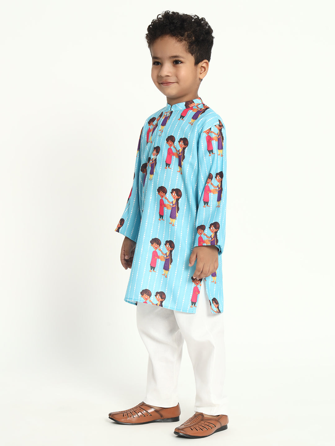 Brother And Sister Forever Rakhi Print Pajama Kurta Set
