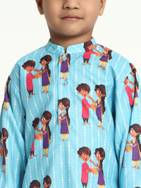 Brother And Sister Forever Rakhi Print Pajama Kurta Set
