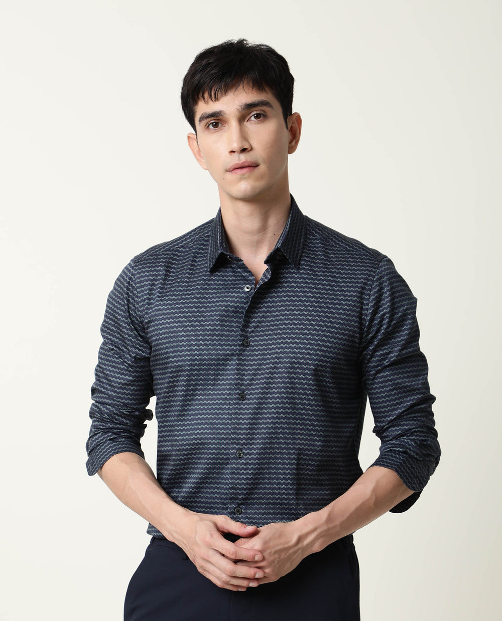 Rare Rabbit Men's Millyy Green Cotton Geometric Print Regular Fit Full Sleeve Collared Shirt