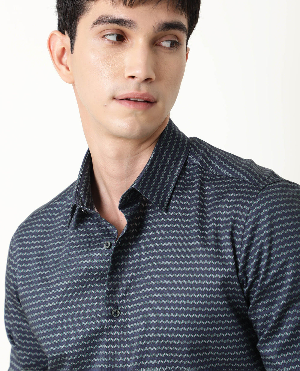 Rare Rabbit Men's Millyy Green Cotton Geometric Print Regular Fit Full Sleeve Collared Shirt