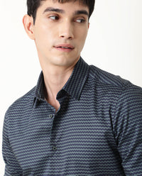 Rare Rabbit Men's Millyy Green Cotton Geometric Print Regular Fit Full Sleeve Collared Shirt