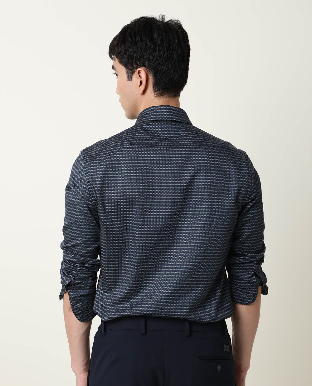 Rare Rabbit Men's Millyy Green Cotton Geometric Print Regular Fit Full Sleeve Collared Shirt