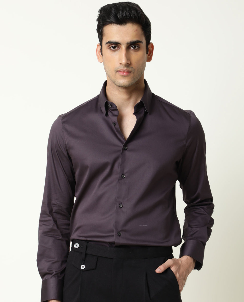 Rare Rabbit Men's Como Purple Satin Plain Regular Fit Full Sleeve Button-Down Collar Shirt