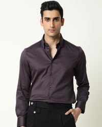 Rare Rabbit Men's Como Purple Satin Plain Regular Fit Full Sleeve Button-Down Collar Shirt