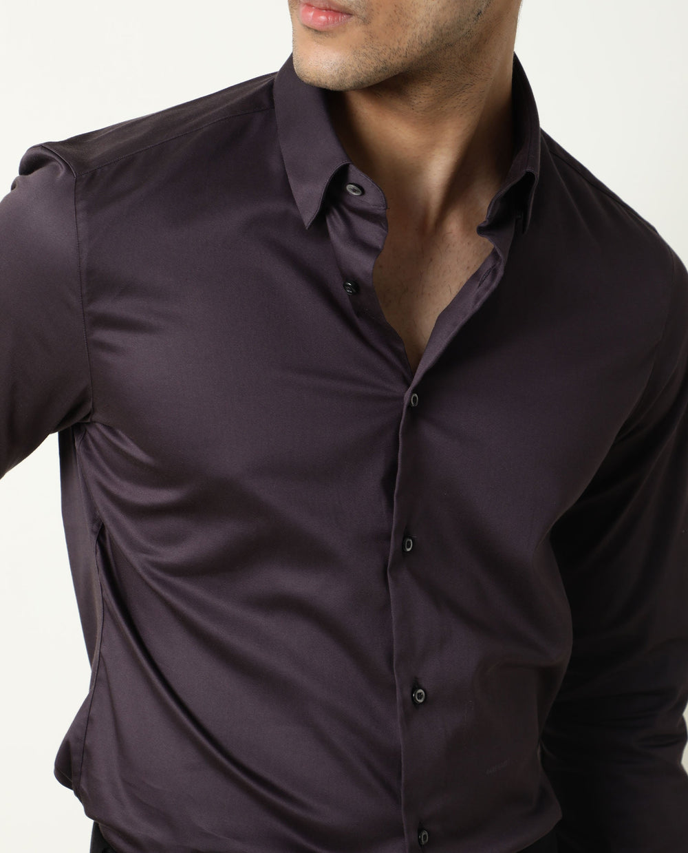 Rare Rabbit Men's Como Purple Satin Plain Regular Fit Full Sleeve Button-Down Collar Shirt
