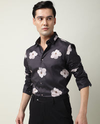 Rare Rabbit Men's Damo Black Cotton Floral Print Regular Fit Full Sleeve Collared Shirt