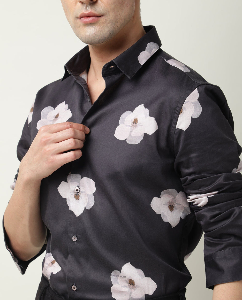 Rare Rabbit Men's Damo Black Cotton Floral Print Regular Fit Full Sleeve Collared Shirt