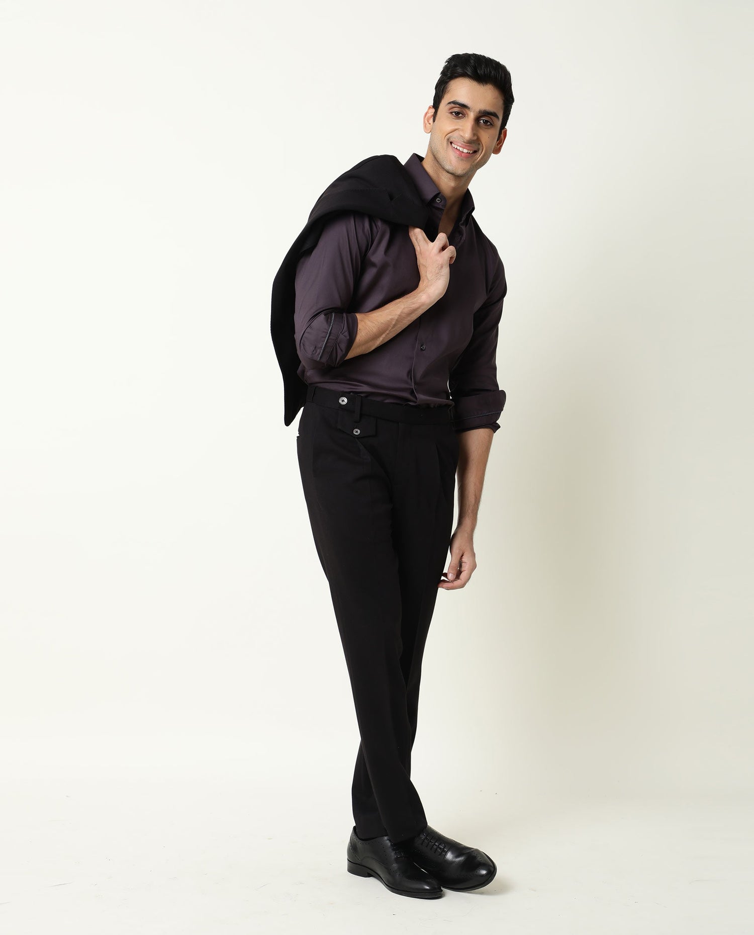 Rare Rabbit Men's Como Purple Satin Plain Regular Fit Full Sleeve Button-Down Collar Shirt