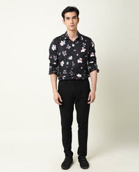 Rare Rabbit Men's Cuplet Black Cotton Floral Print Regular Fit Full Sleeve Collared Shirt