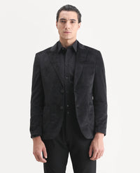 Rare Rabbit Men's Mazey Black Velvet Plain Tailored Fit Full Sleeve Lapel Neck Blazer