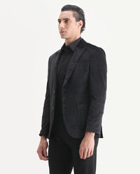 Rare Rabbit Men's Mazey Black Velvet Plain Tailored Fit Full Sleeve Lapel Neck Blazer