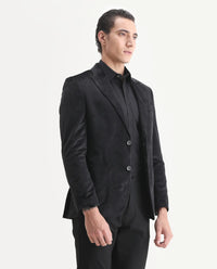Rare Rabbit Men's Mazey Black Velvet Plain Tailored Fit Full Sleeve Lapel Neck Blazer