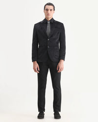 Rare Rabbit Men's Mazey Black Velvet Plain Tailored Fit Full Sleeve Lapel Neck Blazer