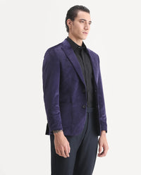 Rare Rabbit Men's Mazey Purple Velvet Plain Tailored Fit Full Sleeve Lapel Neck Blazer