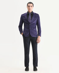 Rare Rabbit Men's Mazey Purple Velvet Plain Tailored Fit Full Sleeve Lapel Neck Blazer